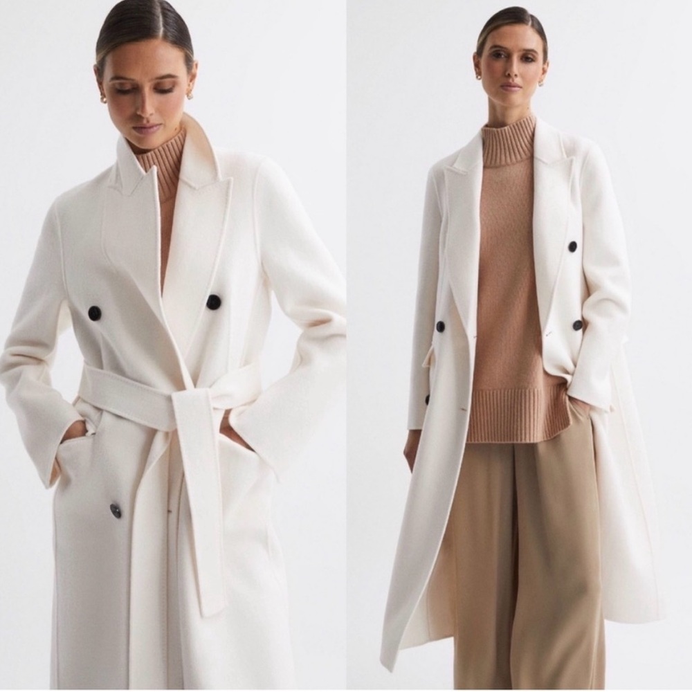 Reiss Cream Double-Breasted Belted Trench Coat